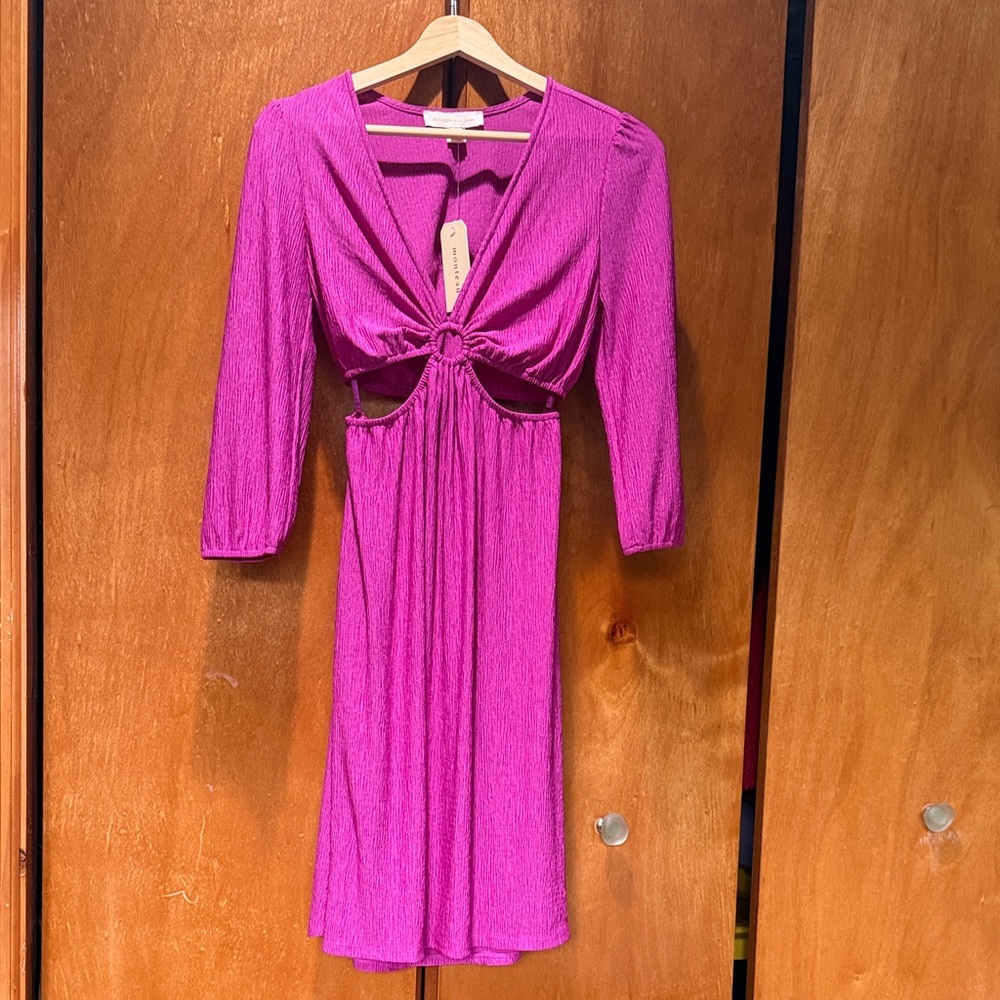 Monteau Vibrant Fuchsia Long Sleeve Dress